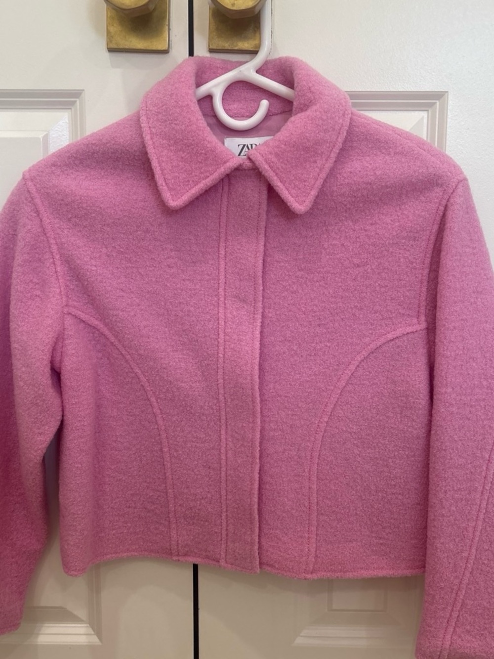 Zara Pink Cropped Wool-Blend Jacket